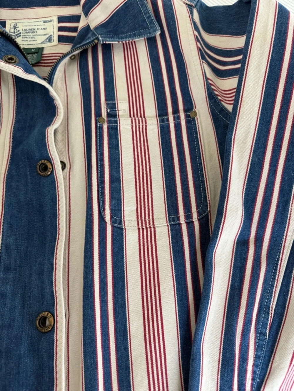 Vintage Ralph Lauren Striped Jean Jacket in Navy, White & Red - Picture 7 of 7